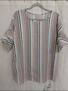 Lime n Chili Striped Ruffle Sleeve Linen Blend Top XL